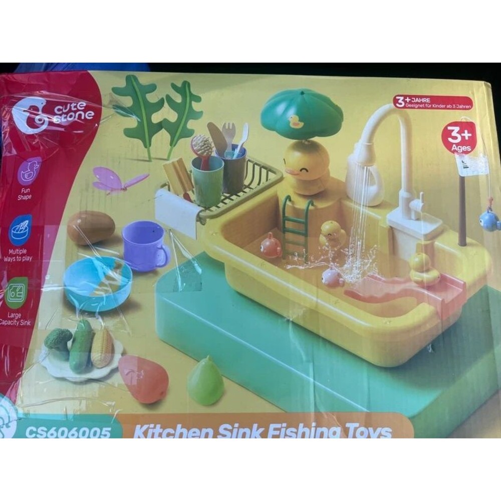 Cute Stone Kids Kitchen Sink Fishing Toy Playset Ages 3+